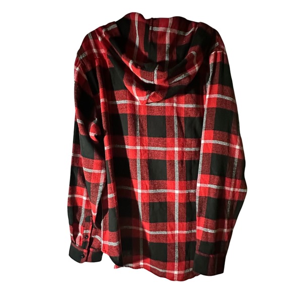 Aeropostale Red Black Plaid Hooded Flannel Shirt Men's XL Button Up Casual NWT - Picture 3 of 7
